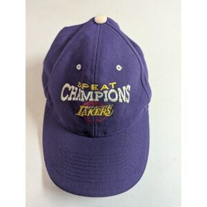 Vintage LA Lakers 3-Peat Champions Cap‎ Hat Purple White Gold American 1990s Y2K